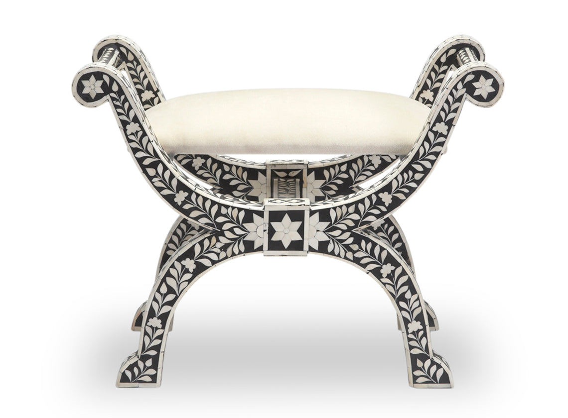 Bone Inlay Stool in Black