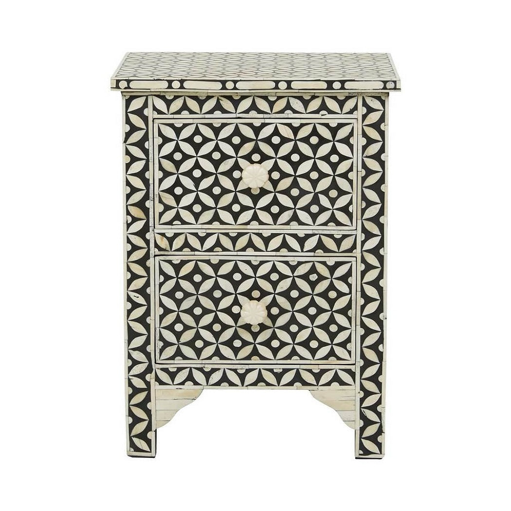 Bone Inlay Small 2 Drawer Bedside Chest in Celtic Grey