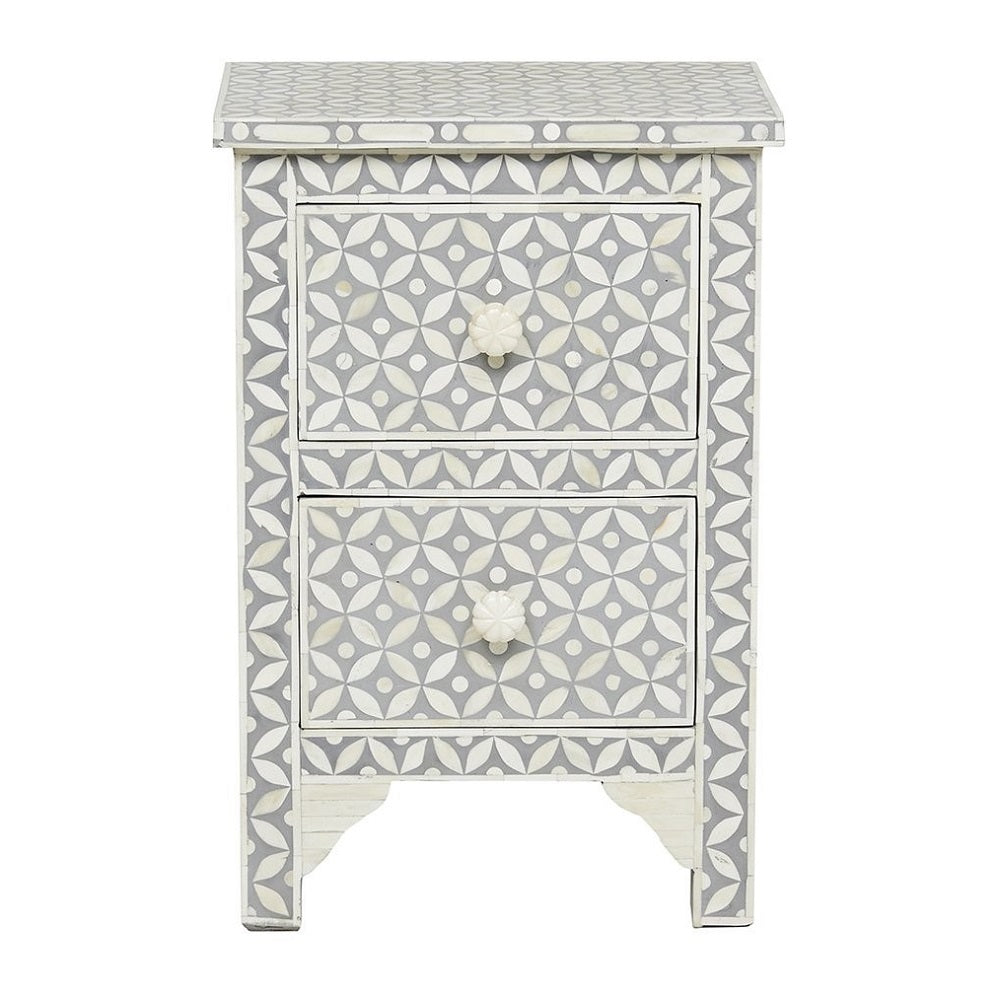 Bone Inlay Small 2 Drawer Bedside Chest in Chevron Black