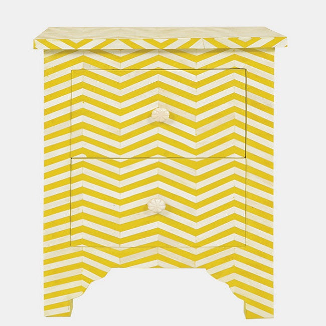 Bone Inlay Small 2 Drawer Bedside Chest in Chevron Sunshine Gold