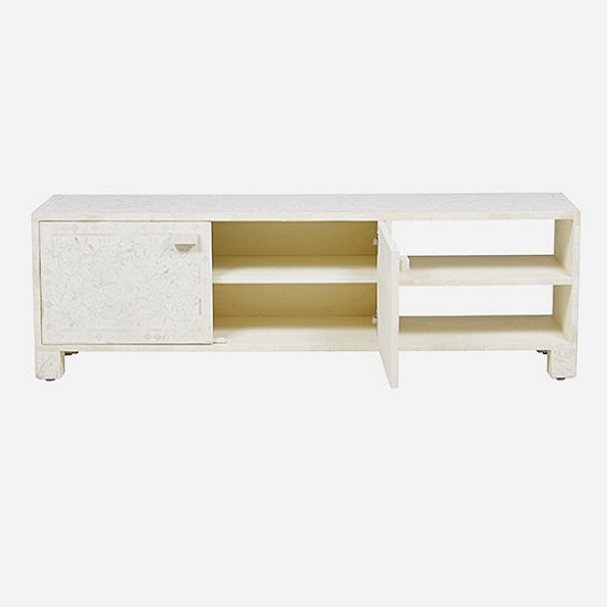 Bone Inlay 3 Drawer Bedside Chest in Floral Black