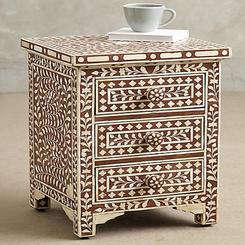 Bone Inlay Chest with 3 Drawers in White