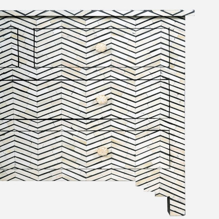 Bone Inlay 4 Drawer Chest in Chevron Coastal Blue