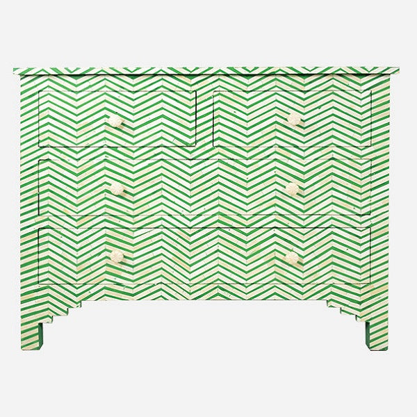 Bone Inlay 4 Drawer Chest in Chevron Rose