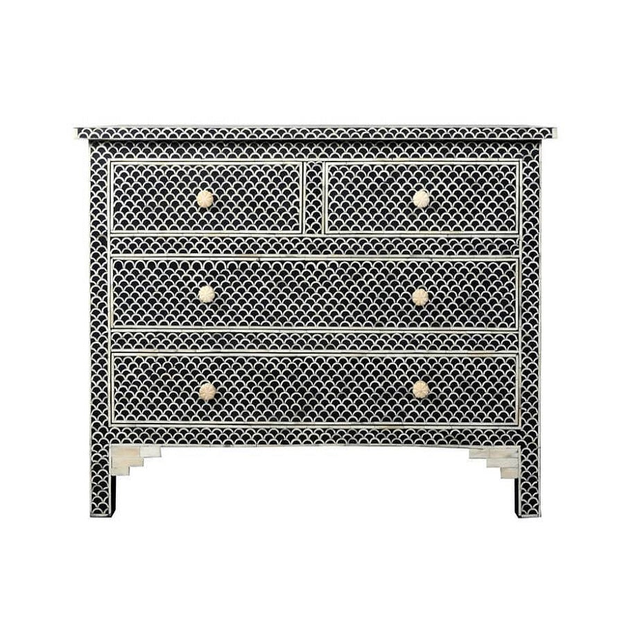 Scallop Bone Inlay 3 Drawer Chest in Grey