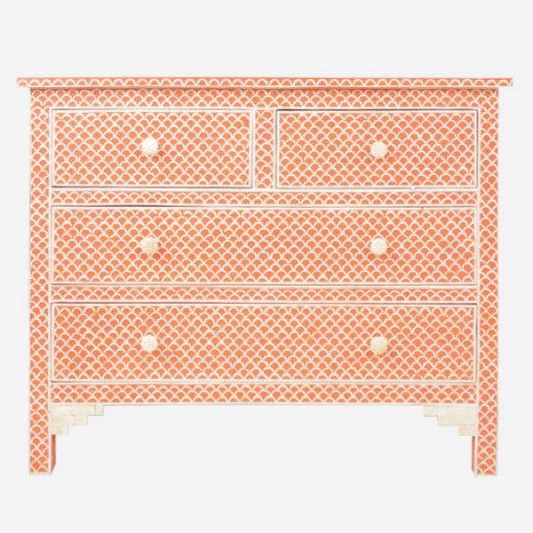 Bone Inlay 4 Drawer Chest in Fishscale Powder Blue