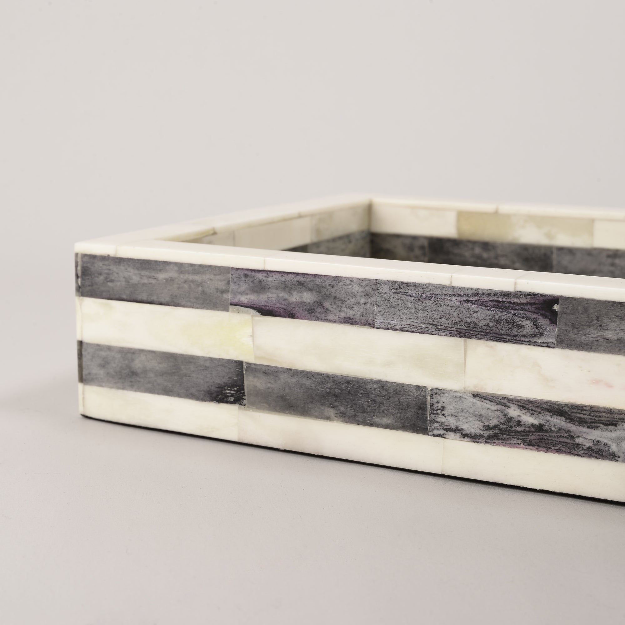 Bone Inlaid Tray in Grey and White