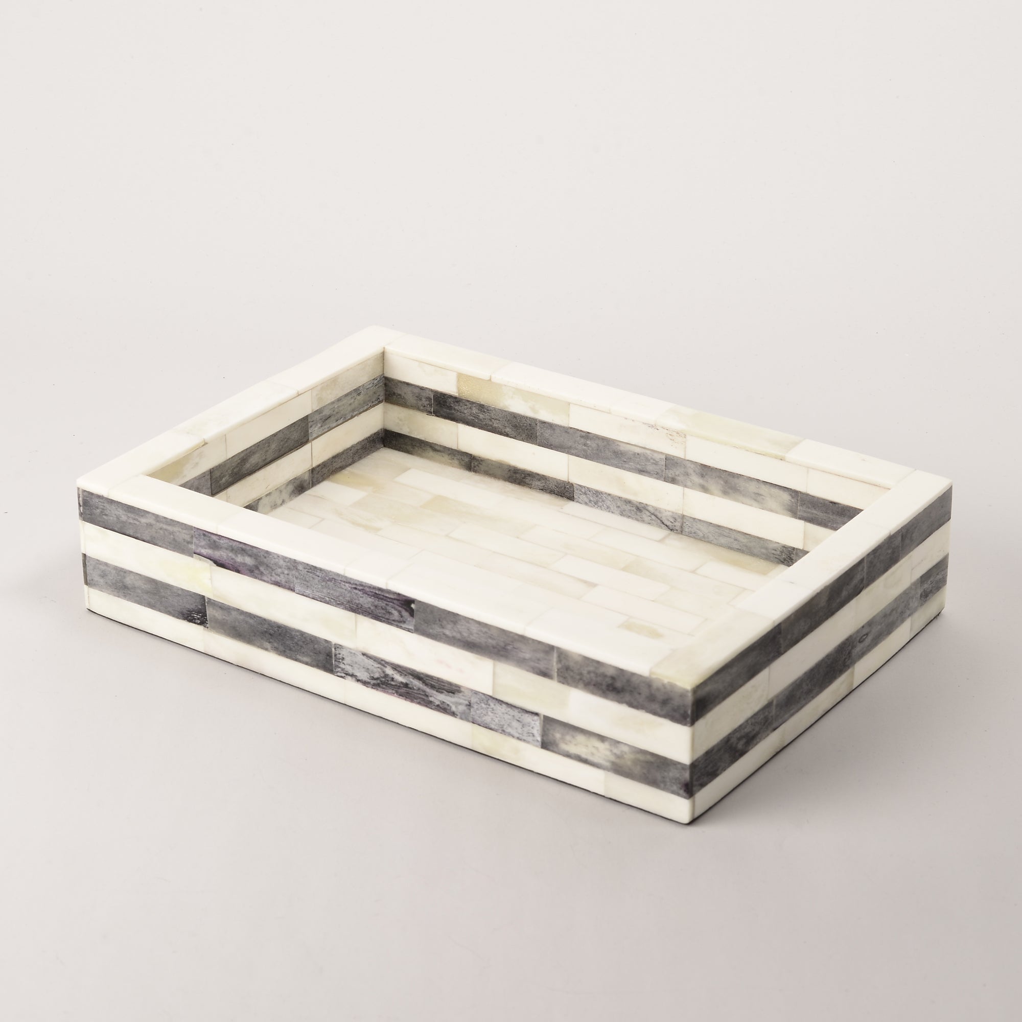 Bone Inlaid Tray in Grey and White