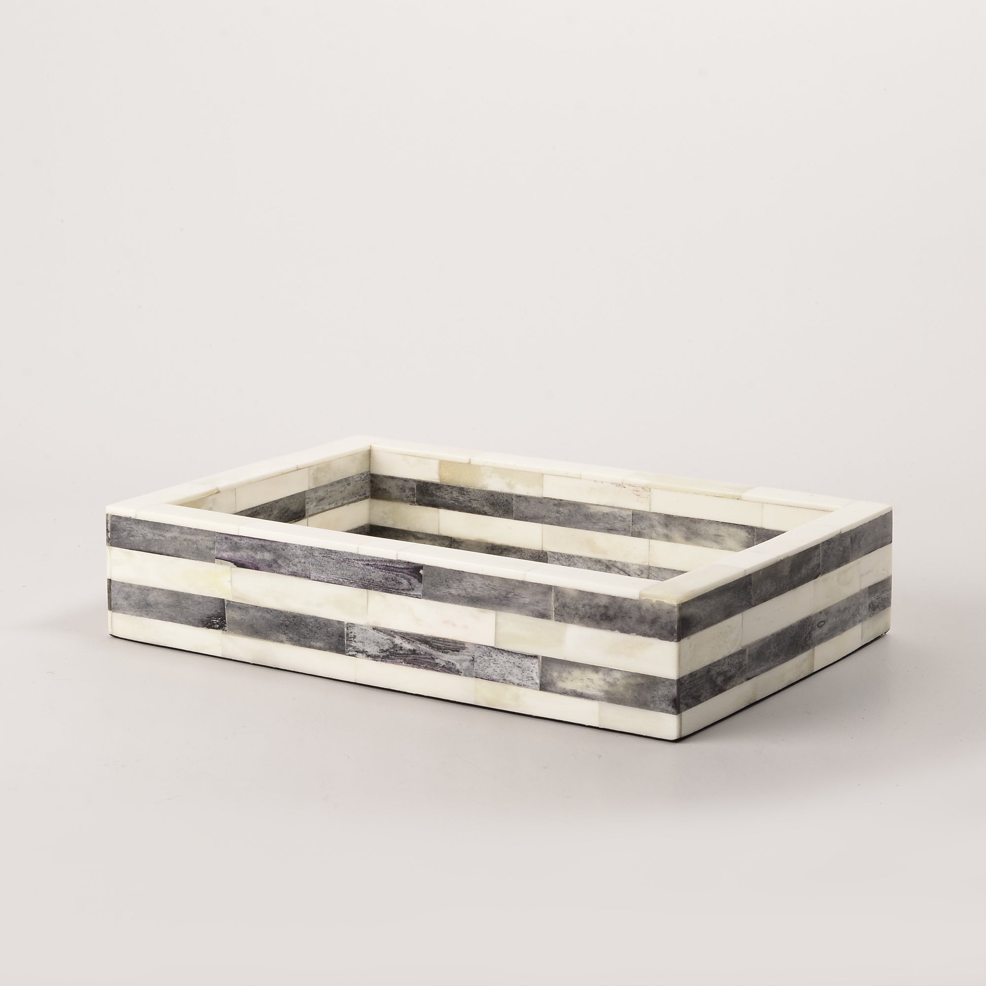 Bone Inlaid Tray in Grey and White