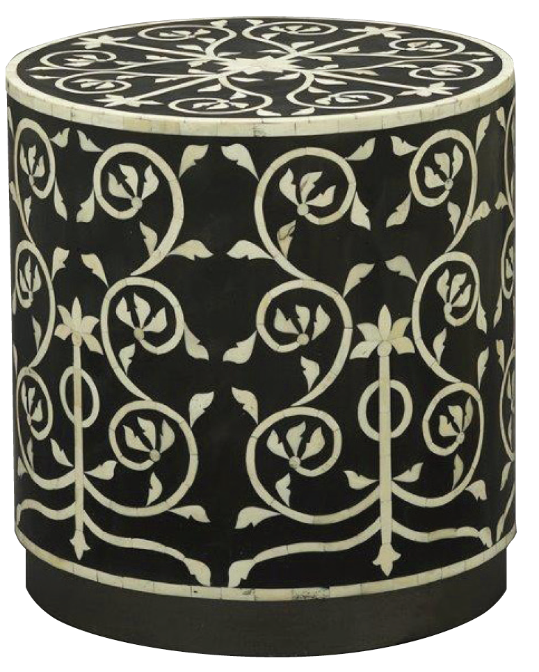 Bone Inlay Fleur Side Table in Black