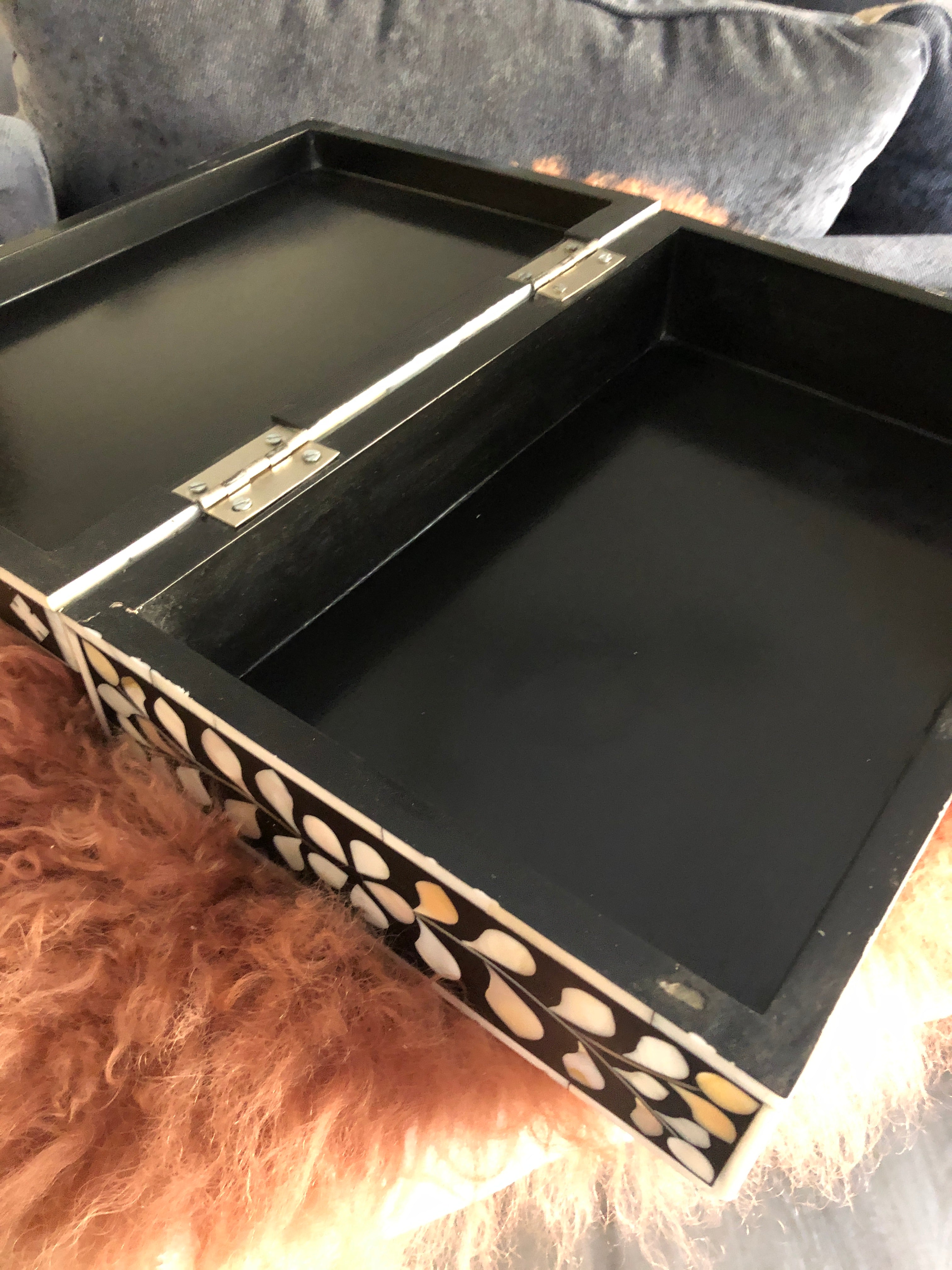 Zohi Interiors Signature Collection : Mother of Pearl Inlay Large Box in Floral/Grey