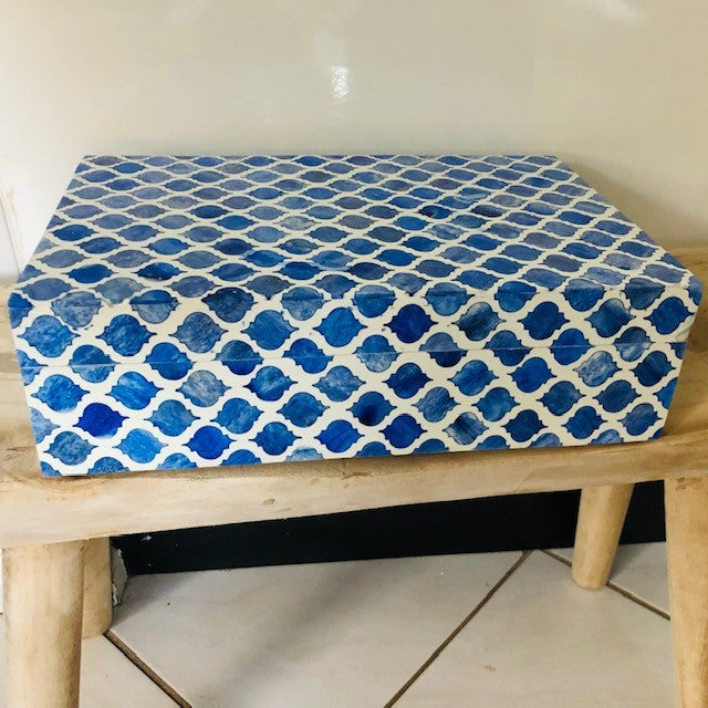 Zohi Interiors Signature Collection : Bone Inlay Box in Quatrefoil/Blue