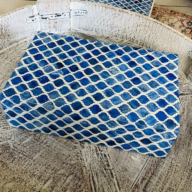 Zohi Interiors Signature Collection : Bone Inlay Box in Quatrefoil/Blue