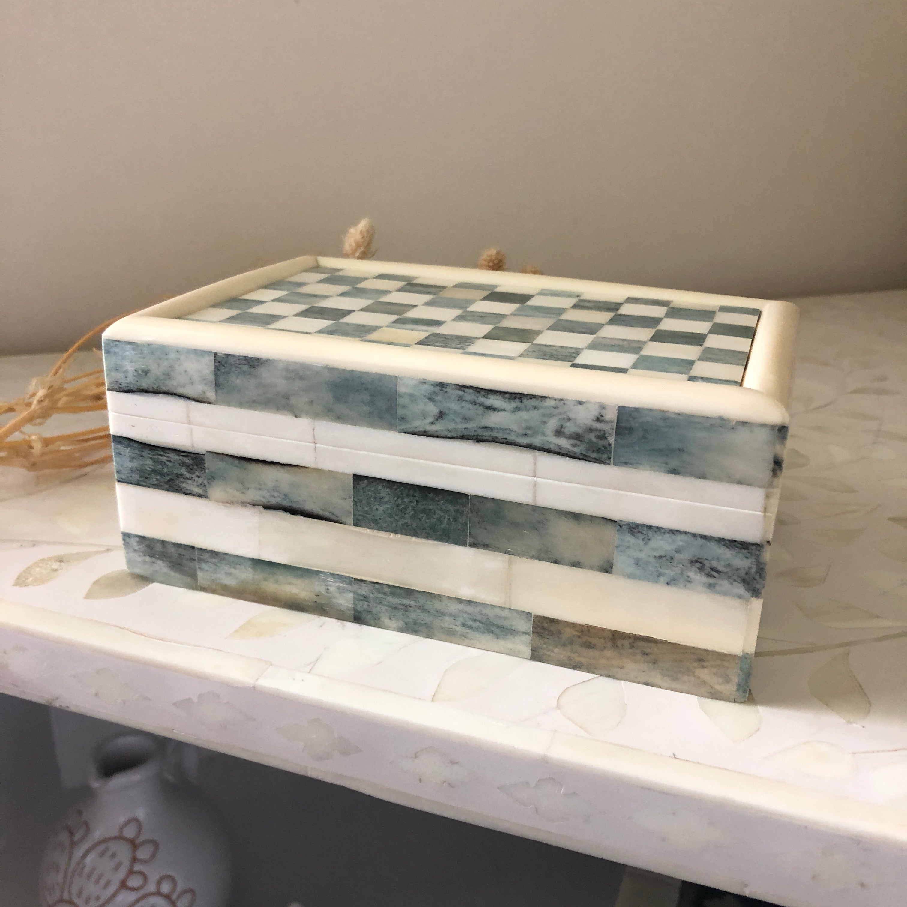 Bone Inlay Box in Checker Pattern