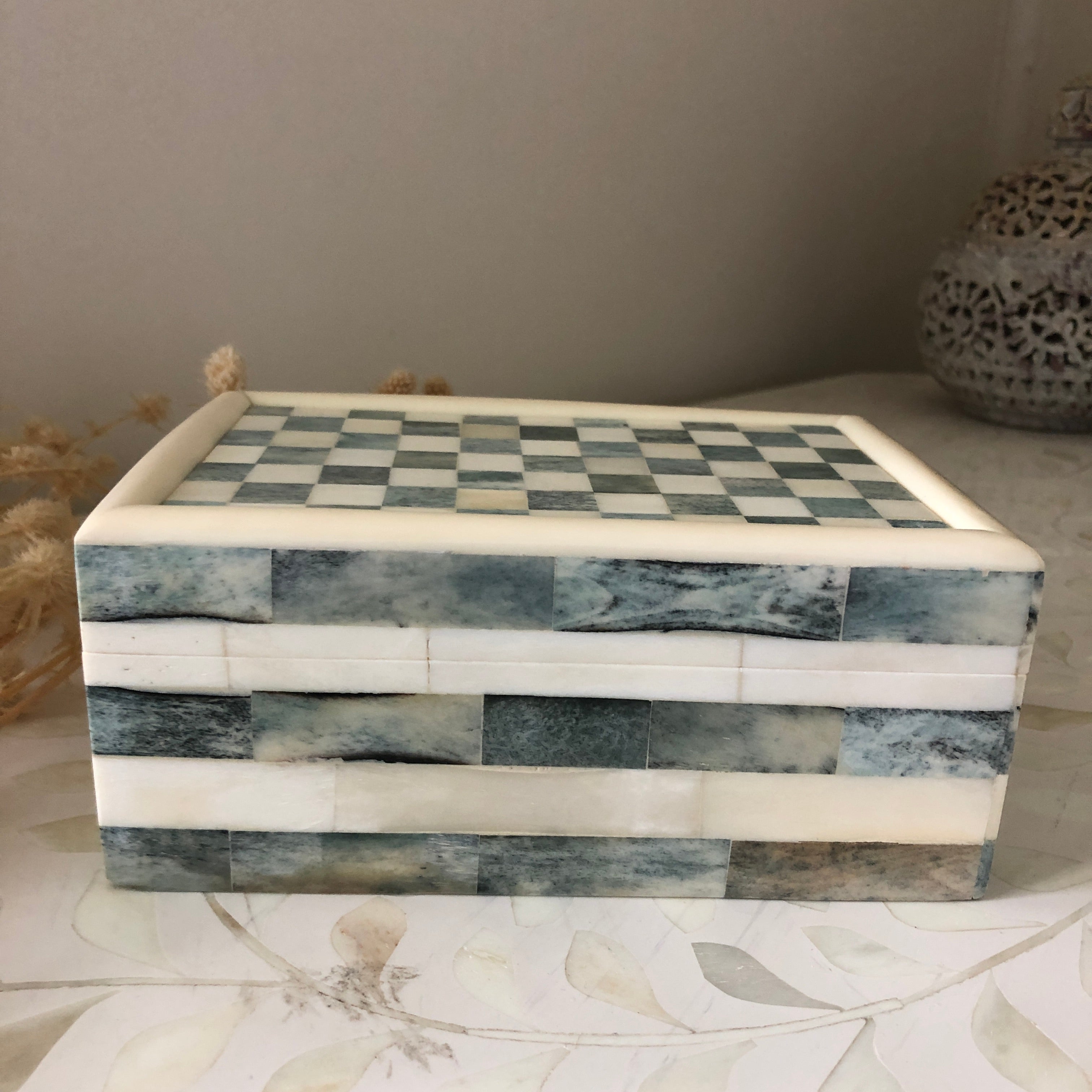 Bone Inlay Box in Checker Pattern