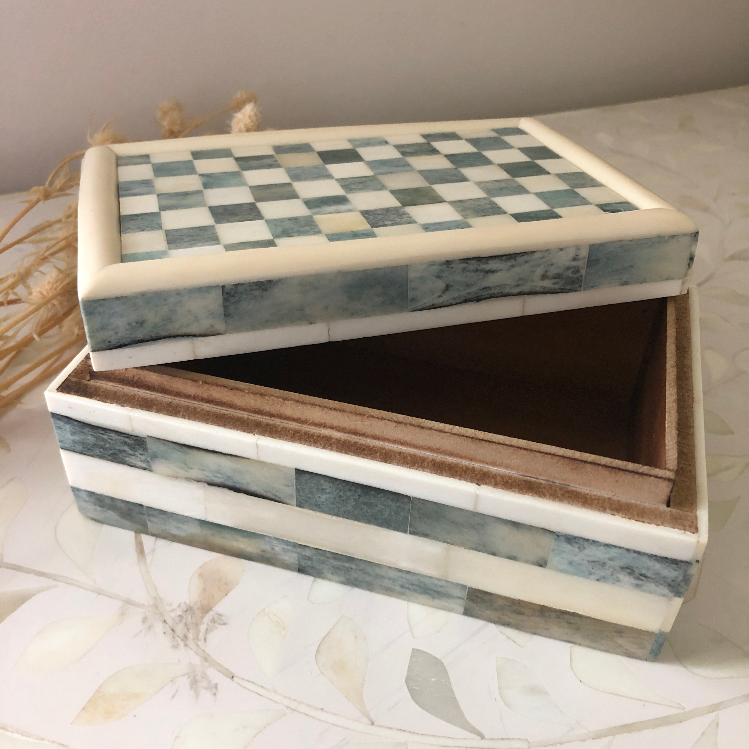 Bone Inlay Box in Checker Pattern