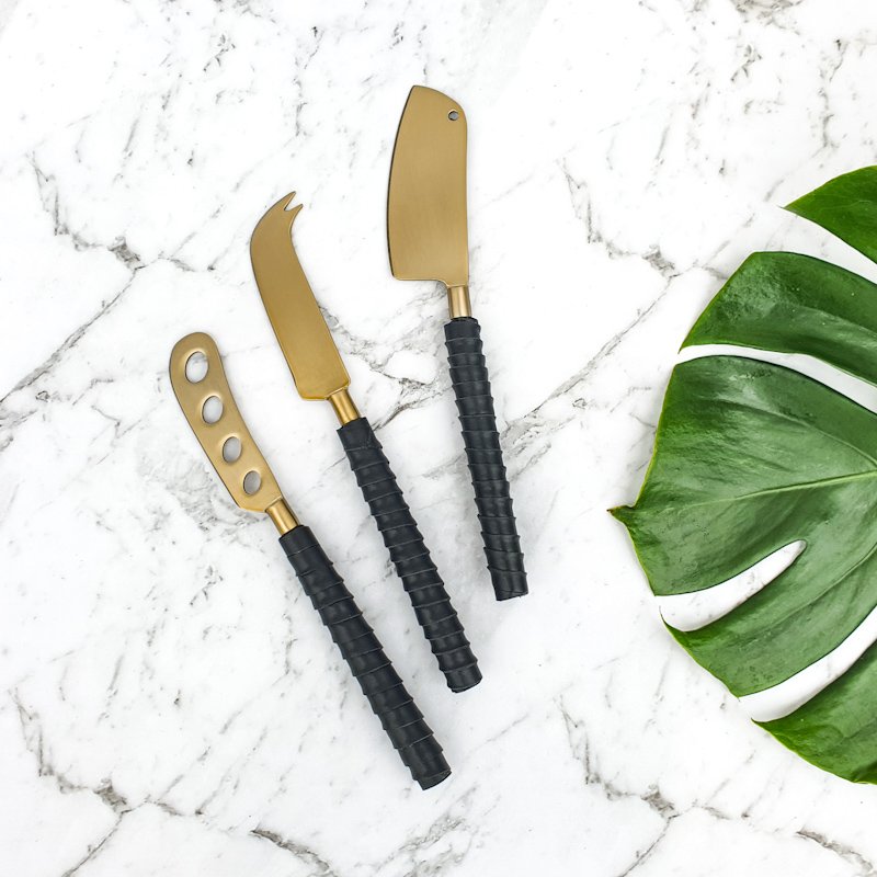Manhattan Brass & Leather Cheese Knife Set
