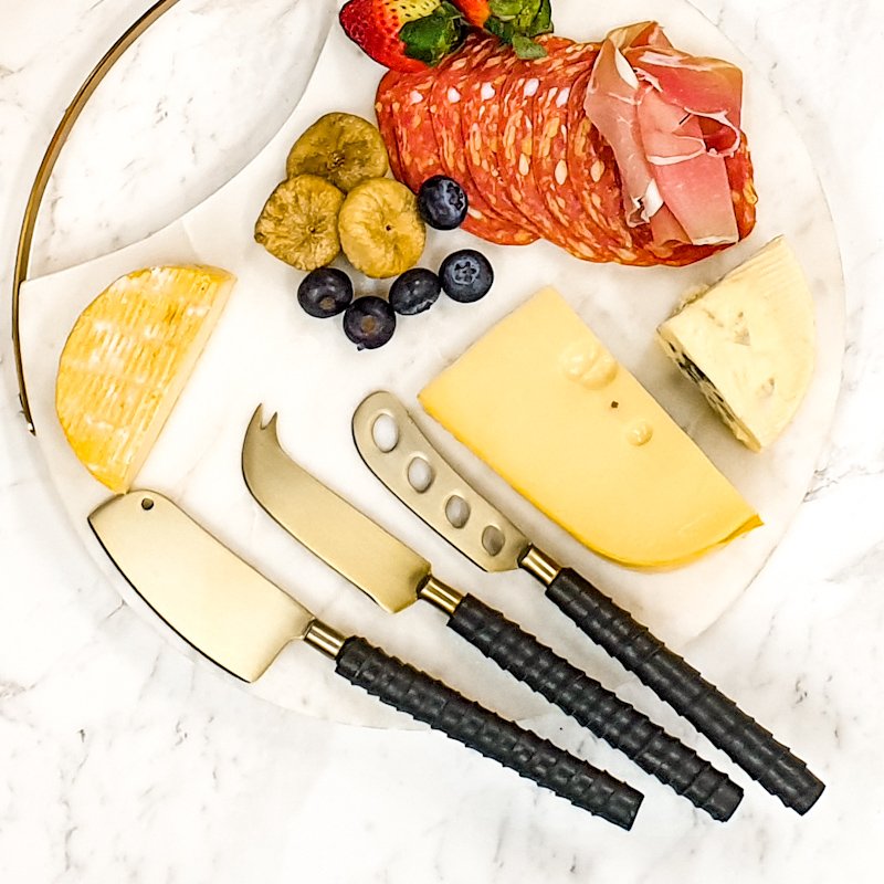 Manhattan Brass & Leather Cheese Knife Set