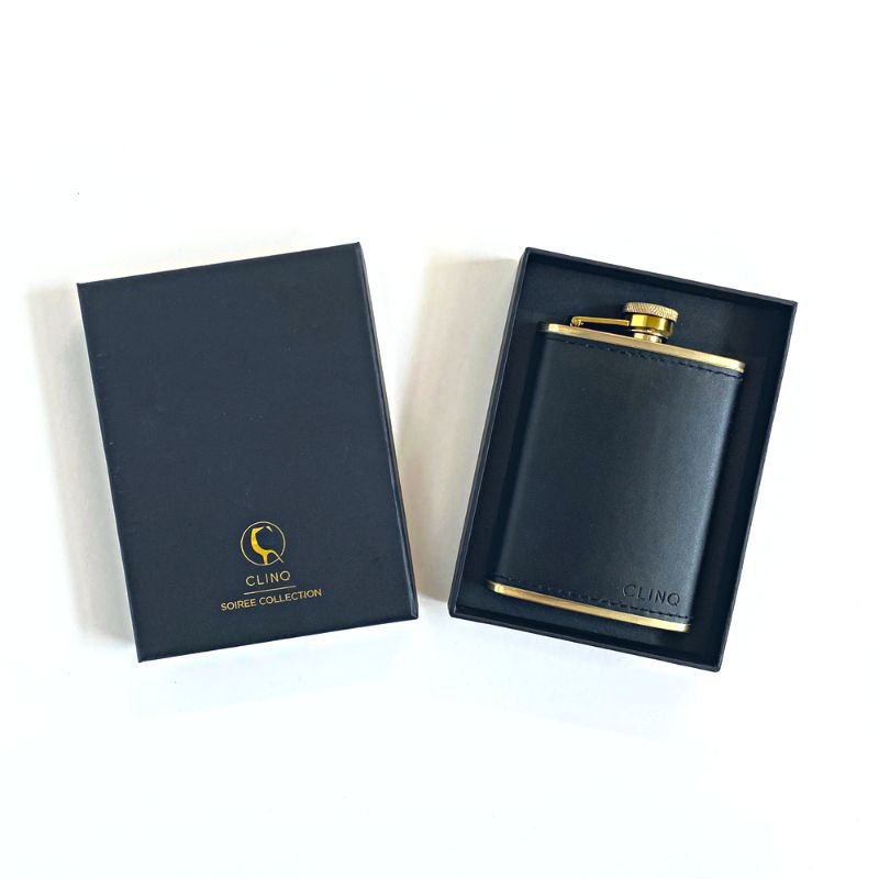 Manhattan Brass & Leather Hip Flask 240ML