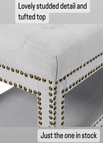 Serena Tufted Bench Ottoman in Cool Grey Linen - Clearance