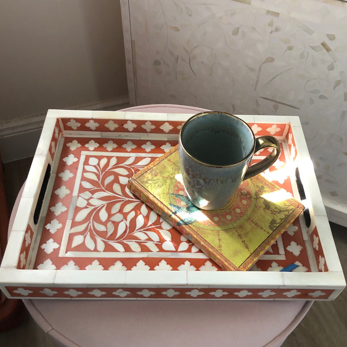Bone Inlay Rectangular Tray in Ochre