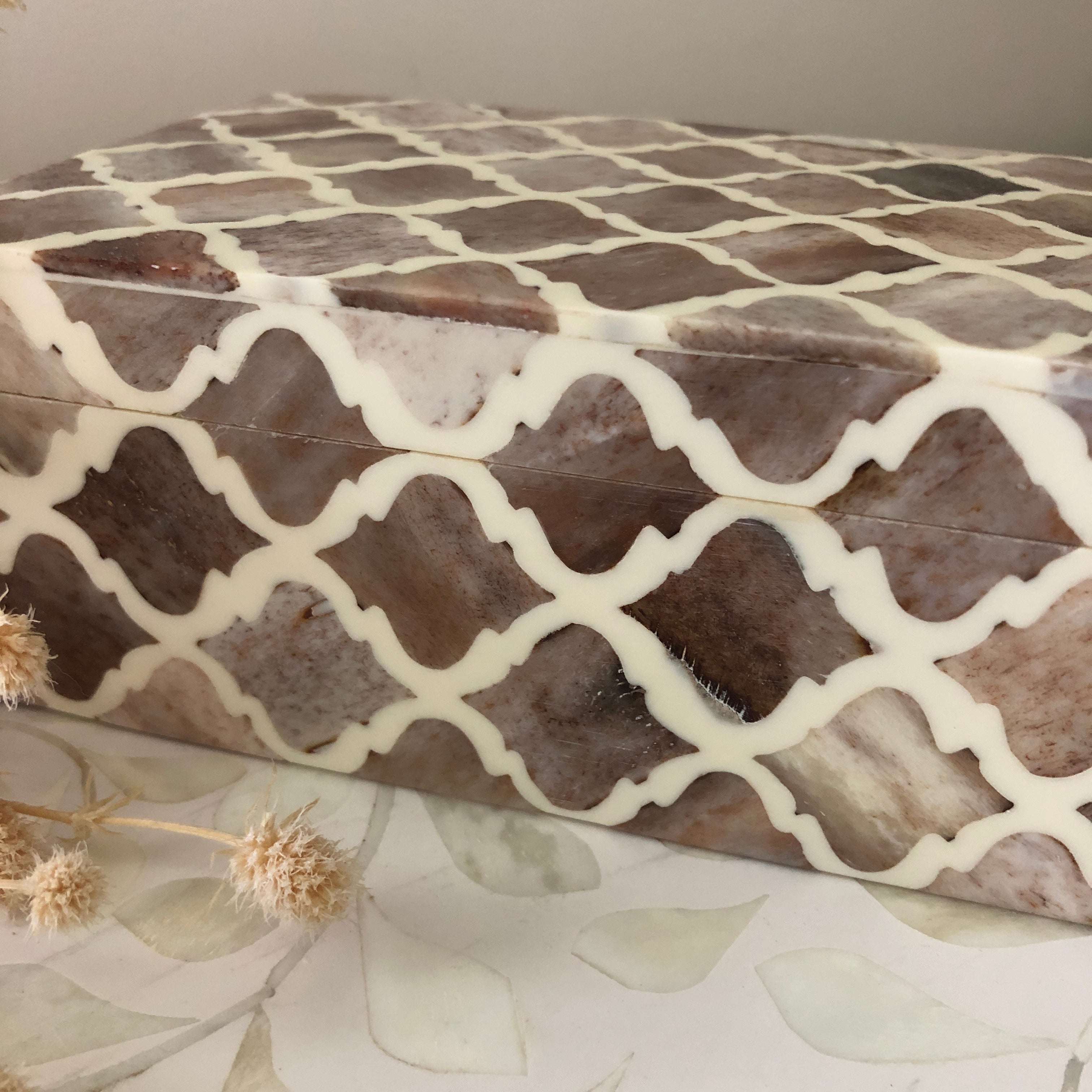 Bone Inlay Box in Mocha Marrakech Pattern