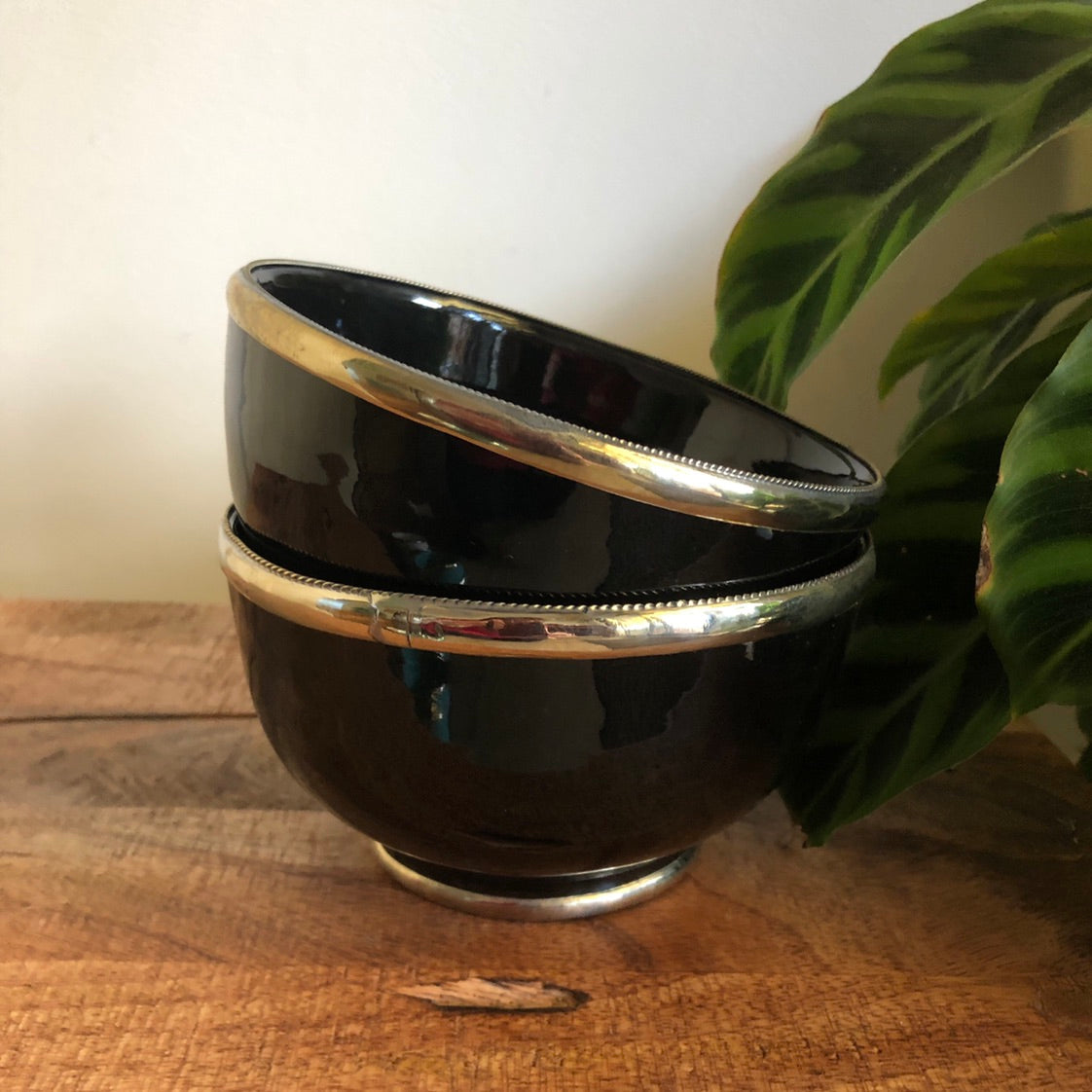 Fez Bowl with Silver Edging in Black - Set of 2