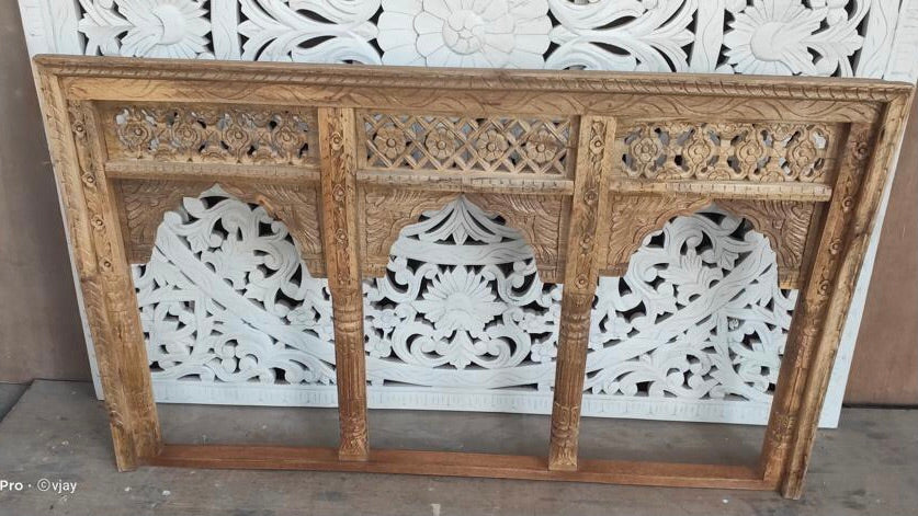 Carved Indian Triple Jarokha Mirror