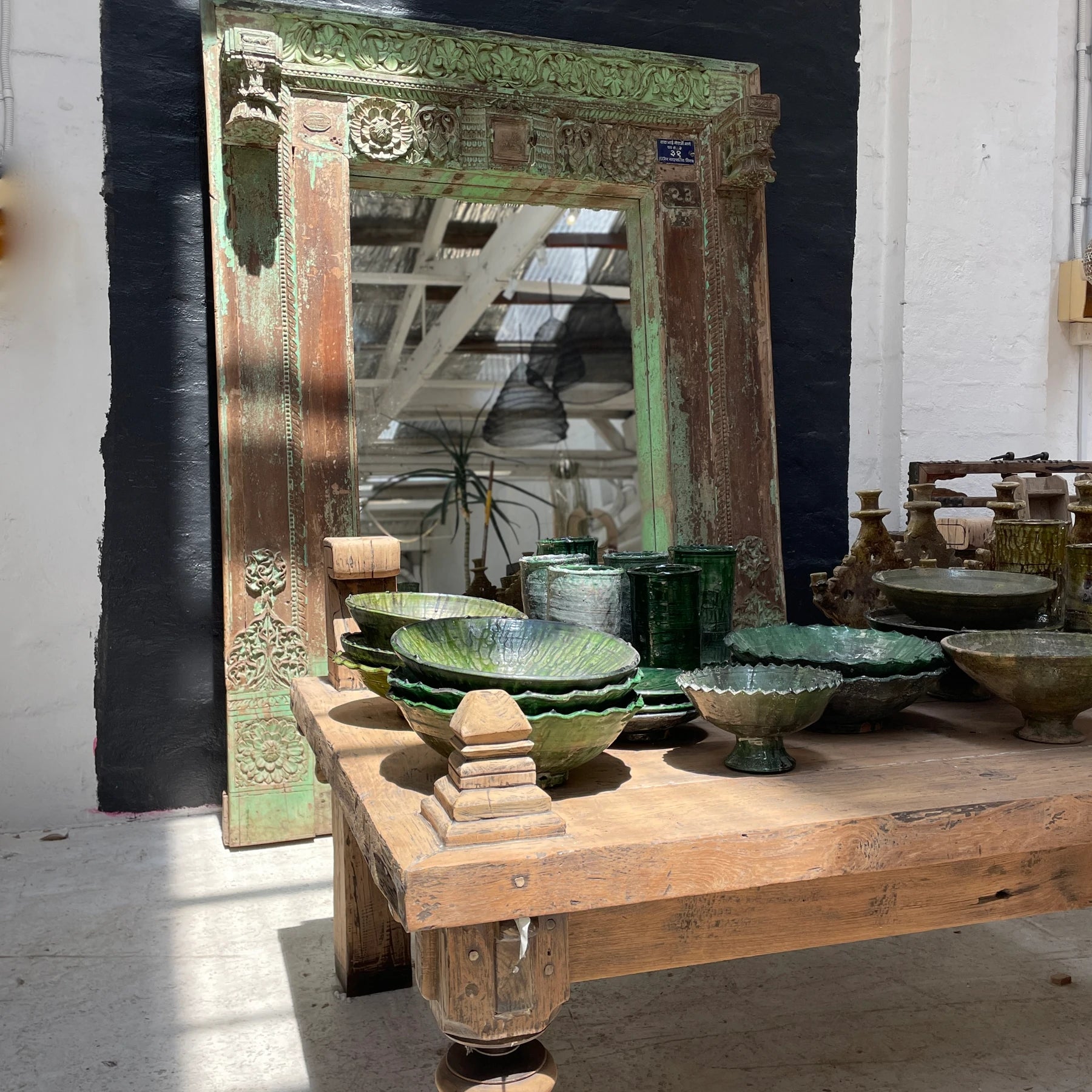 Vintage Arched Teak Full Length Mirror
