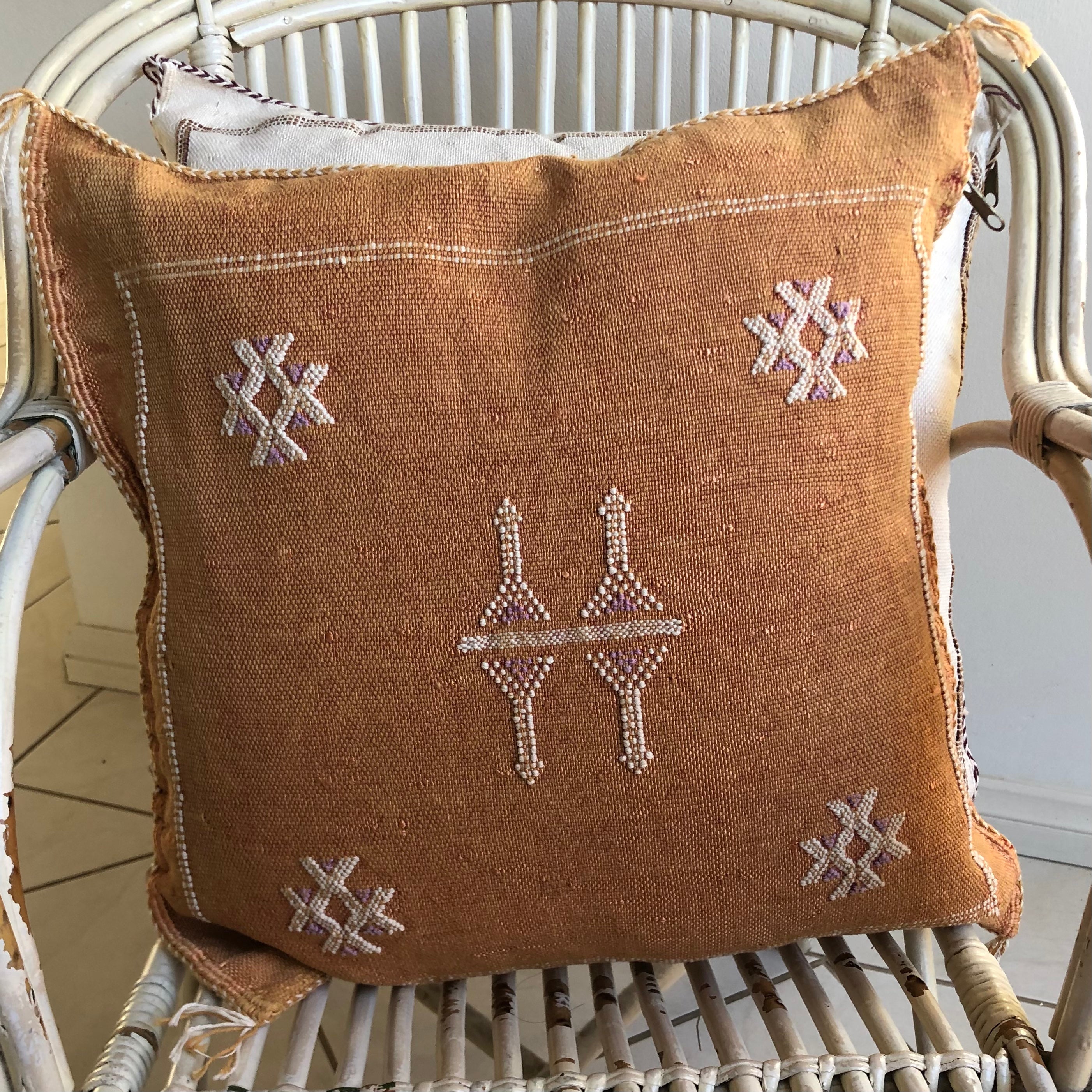 Genuine Moroccan Cactus Silk Pillow in Ochre