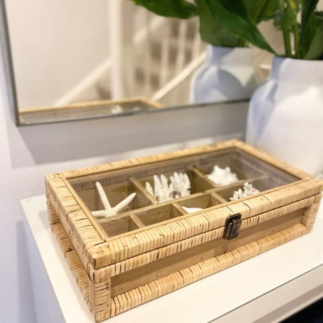 Rattan & Glass Display Box - Medium