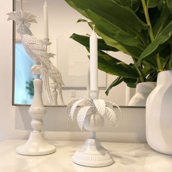Palm Candlestick in White