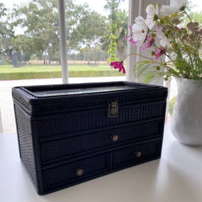Rattan Jewellery Box in Black