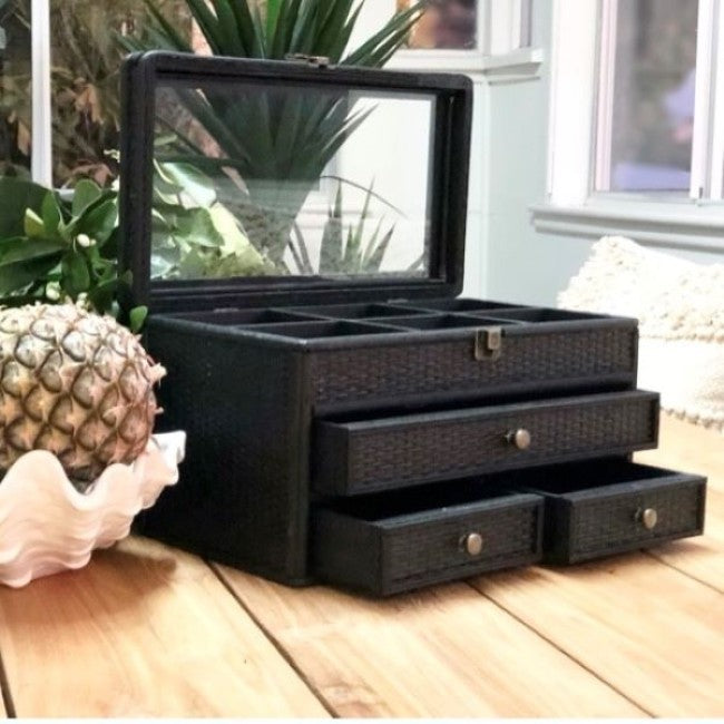 Rattan Jewellery Box in Black