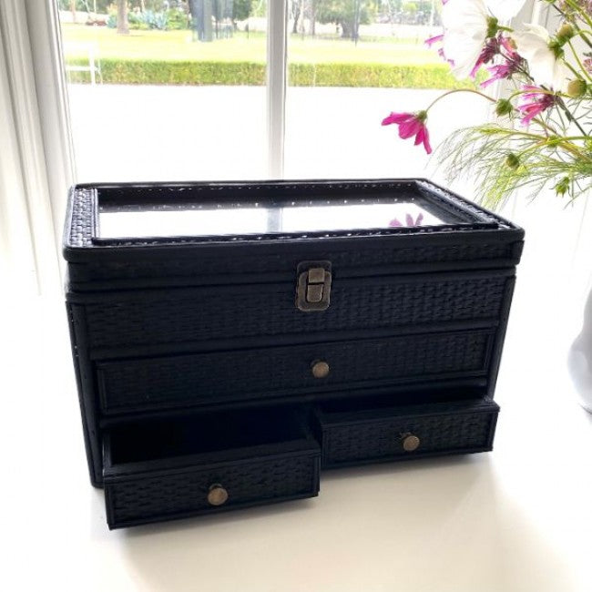 Rattan Jewellery Box in Black