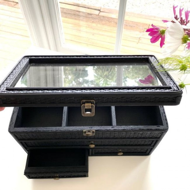 Rattan Jewellery Box in Black