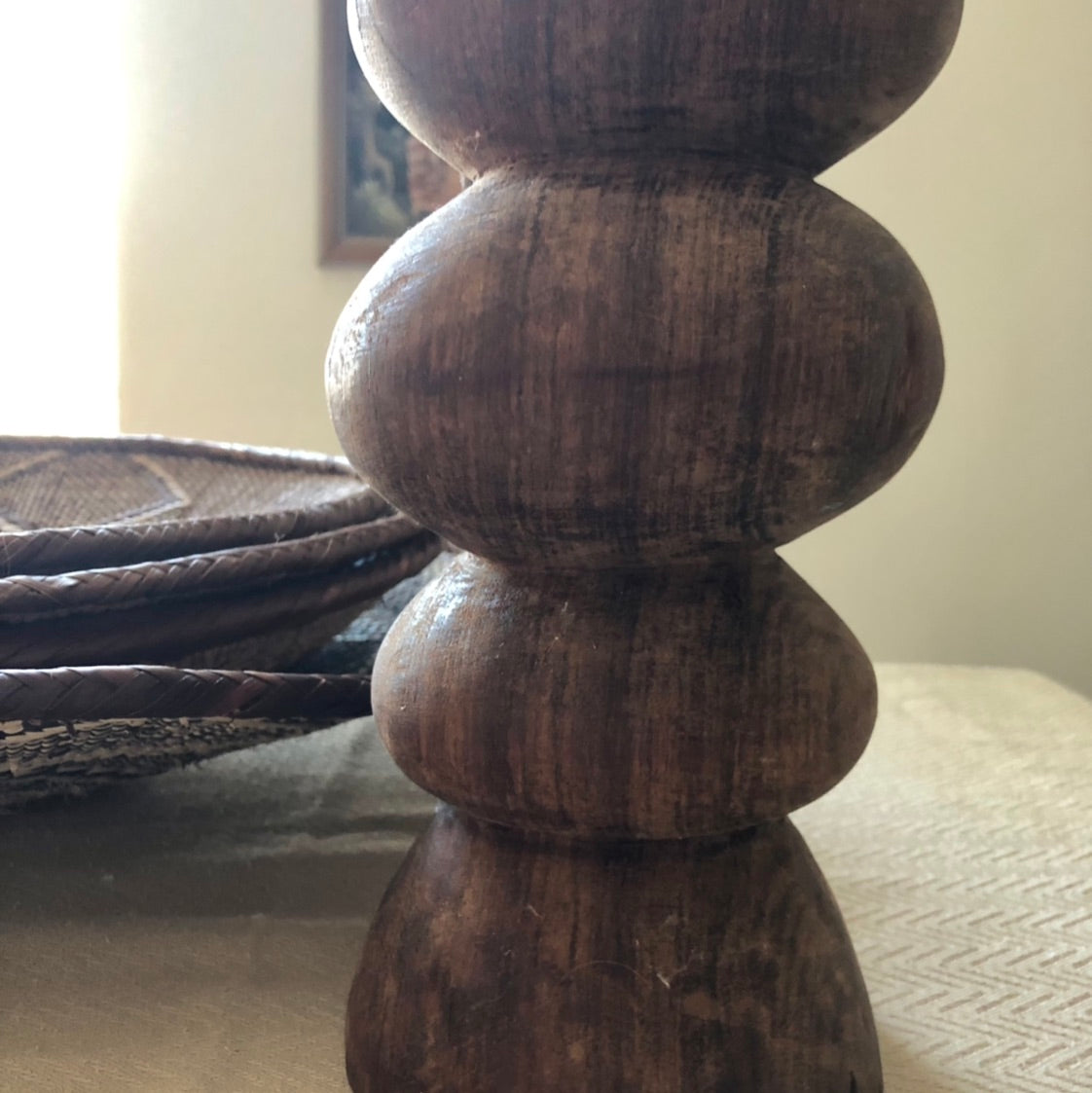 Carved Timber Candle Holder