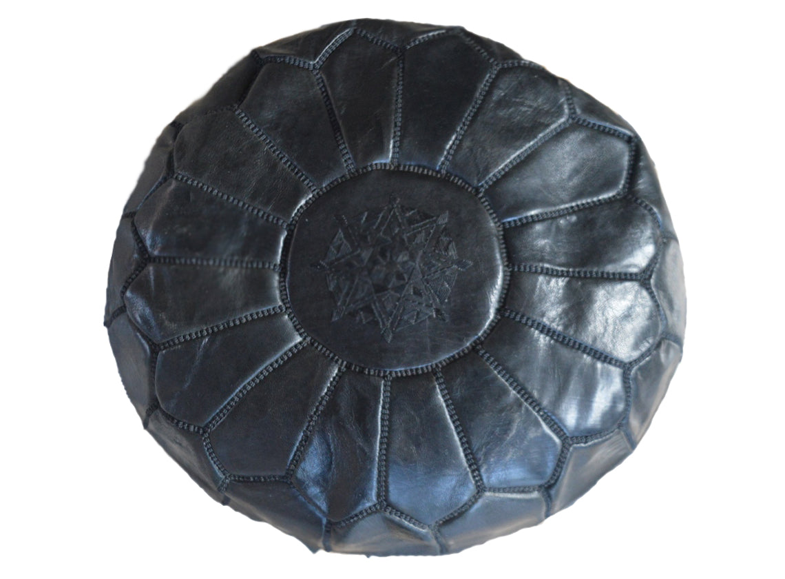 Moroccan Leather Pouffe in Charcoal