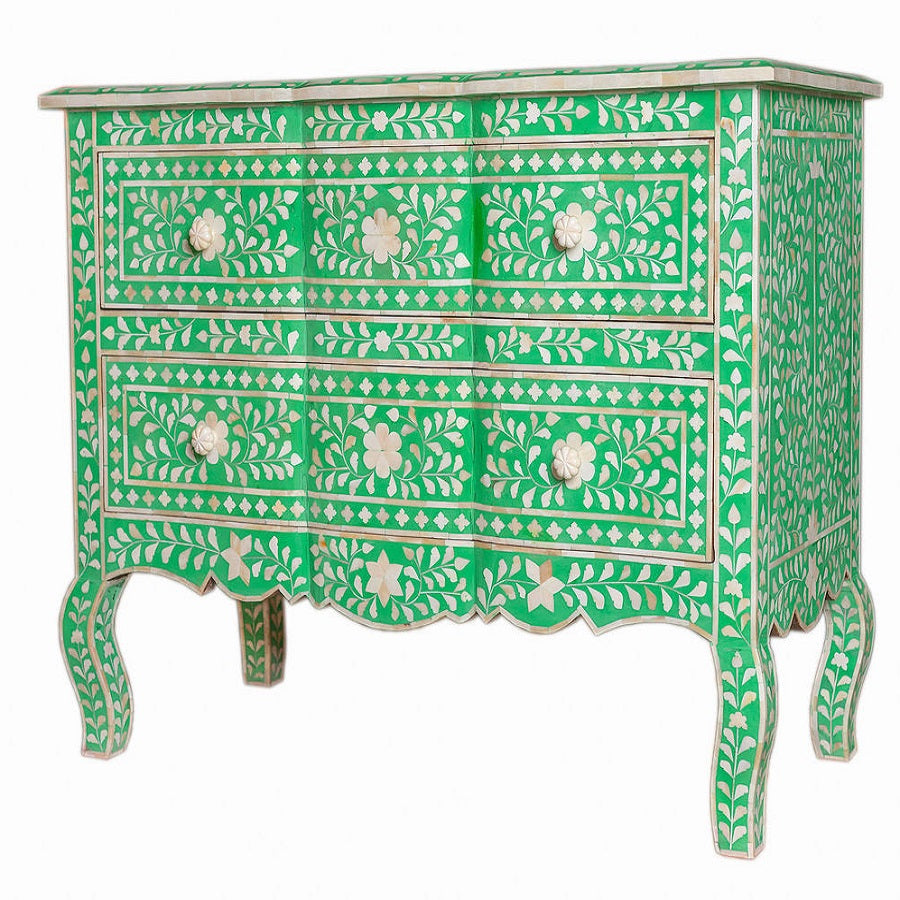 Bone Inlay Honeycomb Chest 3 Drawer Chest in Black