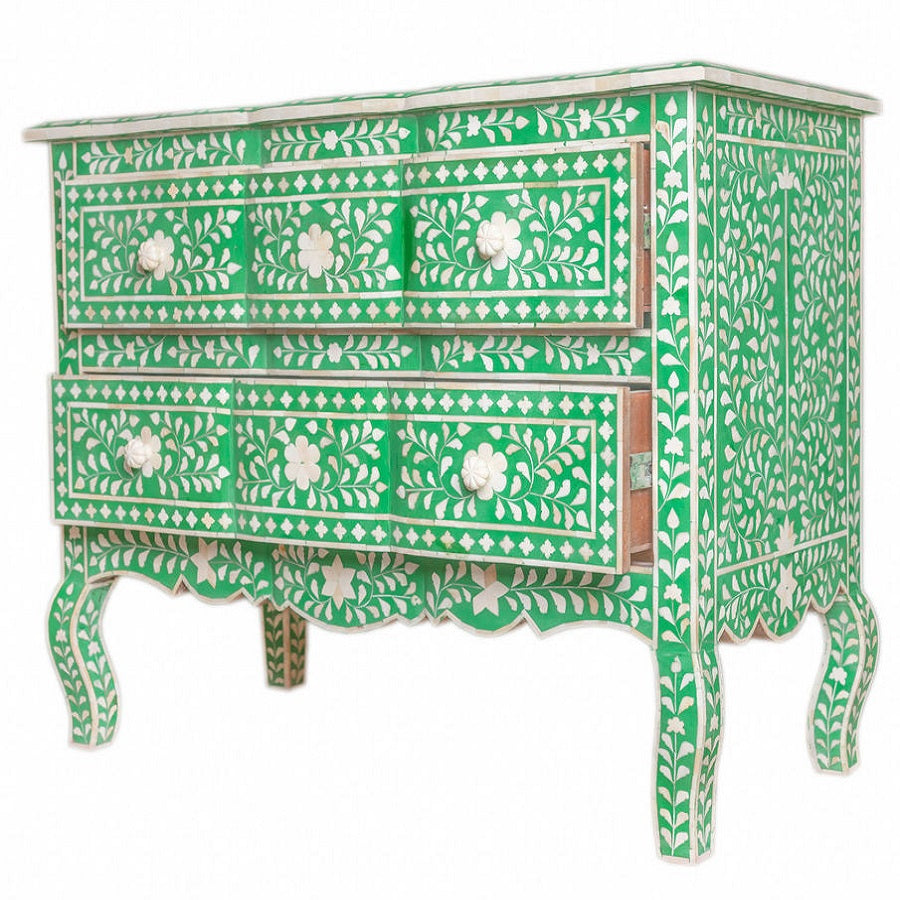 Bone Inlay Honeycomb Chest 3 Drawer Chest in Black