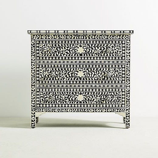 Bone Inlay Chest with 3 Drawers in Teal