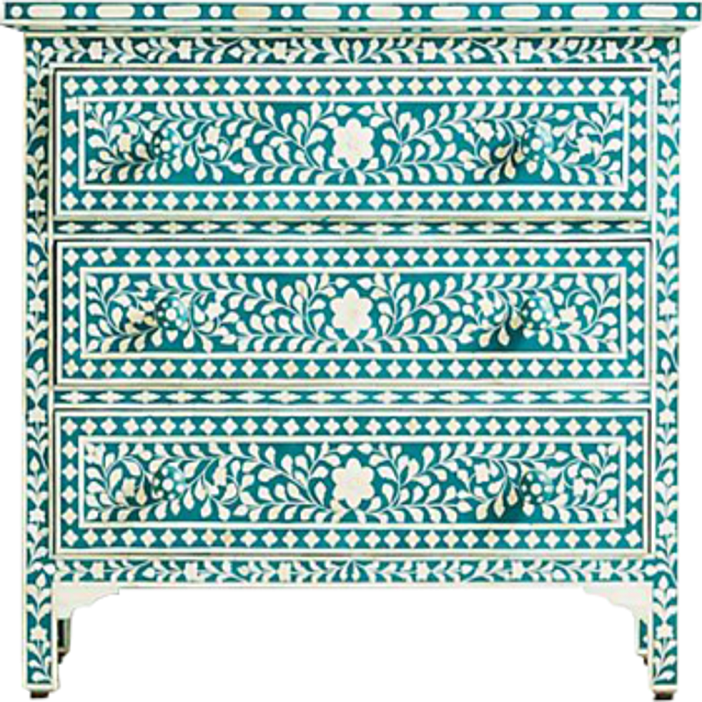 Bone Inlay Celtic Pattern 4 Drawer Chest in Black