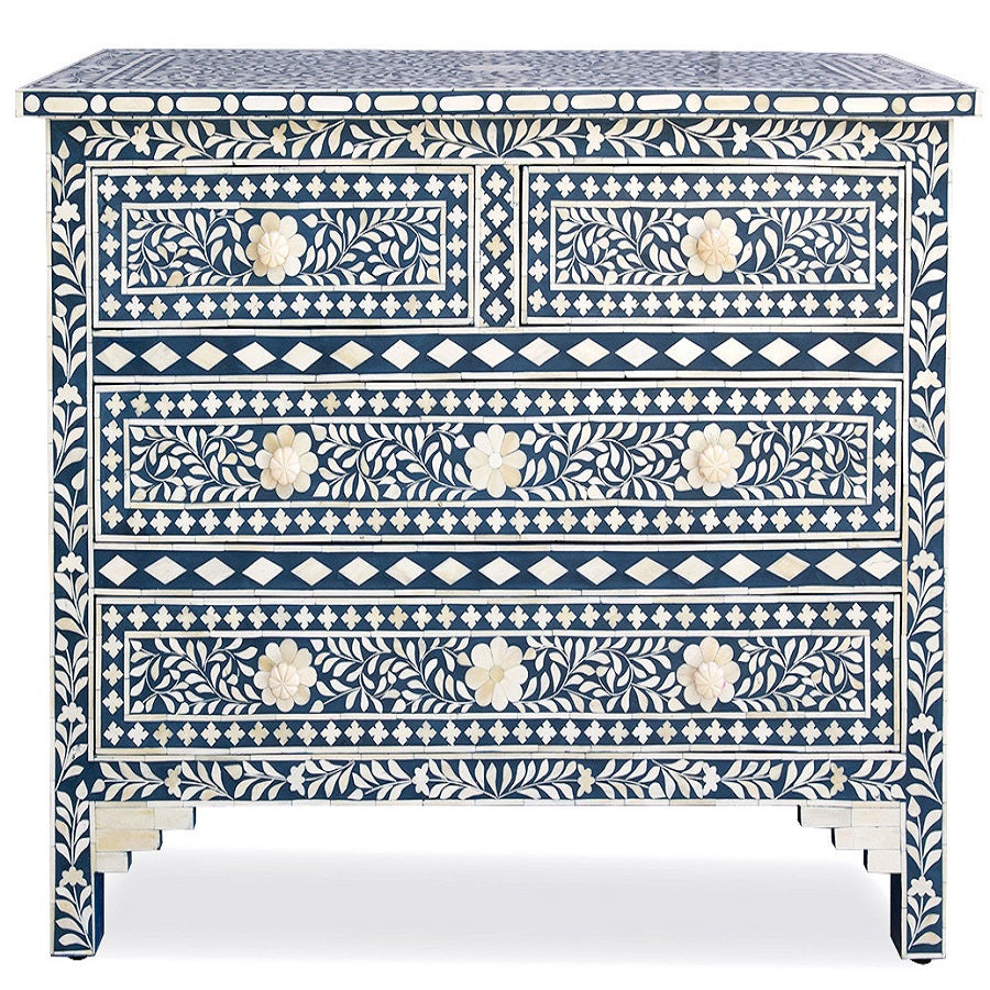 Bone Inlay 4 Drawer Chest in Sapphire