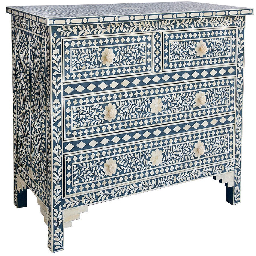 Bone Inlay 4 Drawer Chest in Sapphire
