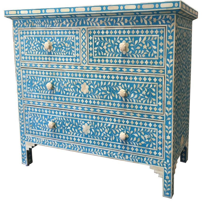 Chevron Bone Inlay Chest Of Drawers in Grey