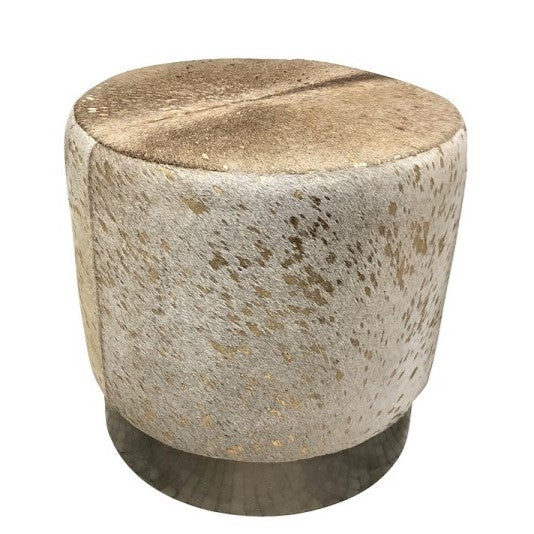 Cowhide Ottoman in White & Gold