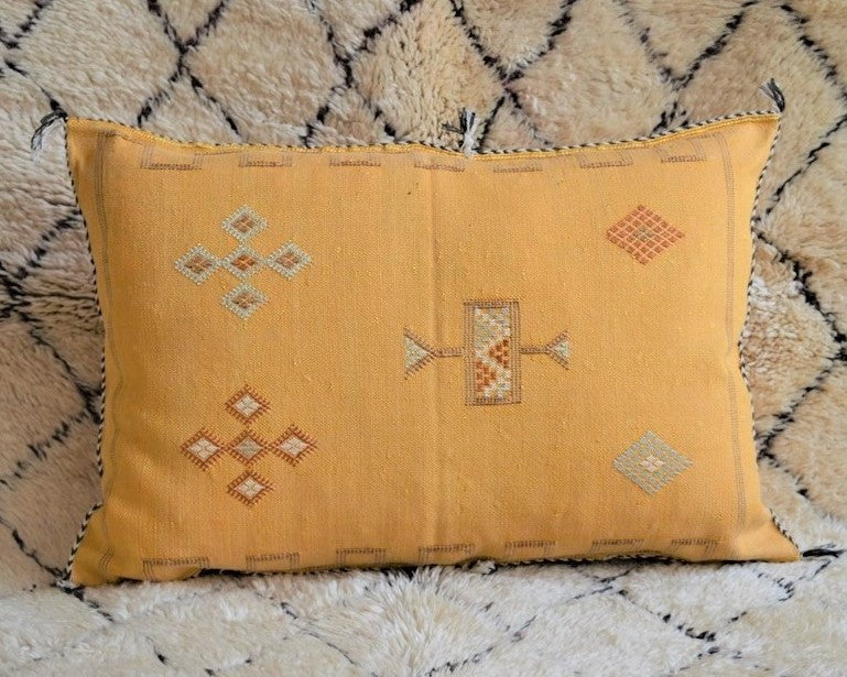 Genuine Moroccan Cactus Silk Lumbar Pillow in Denim