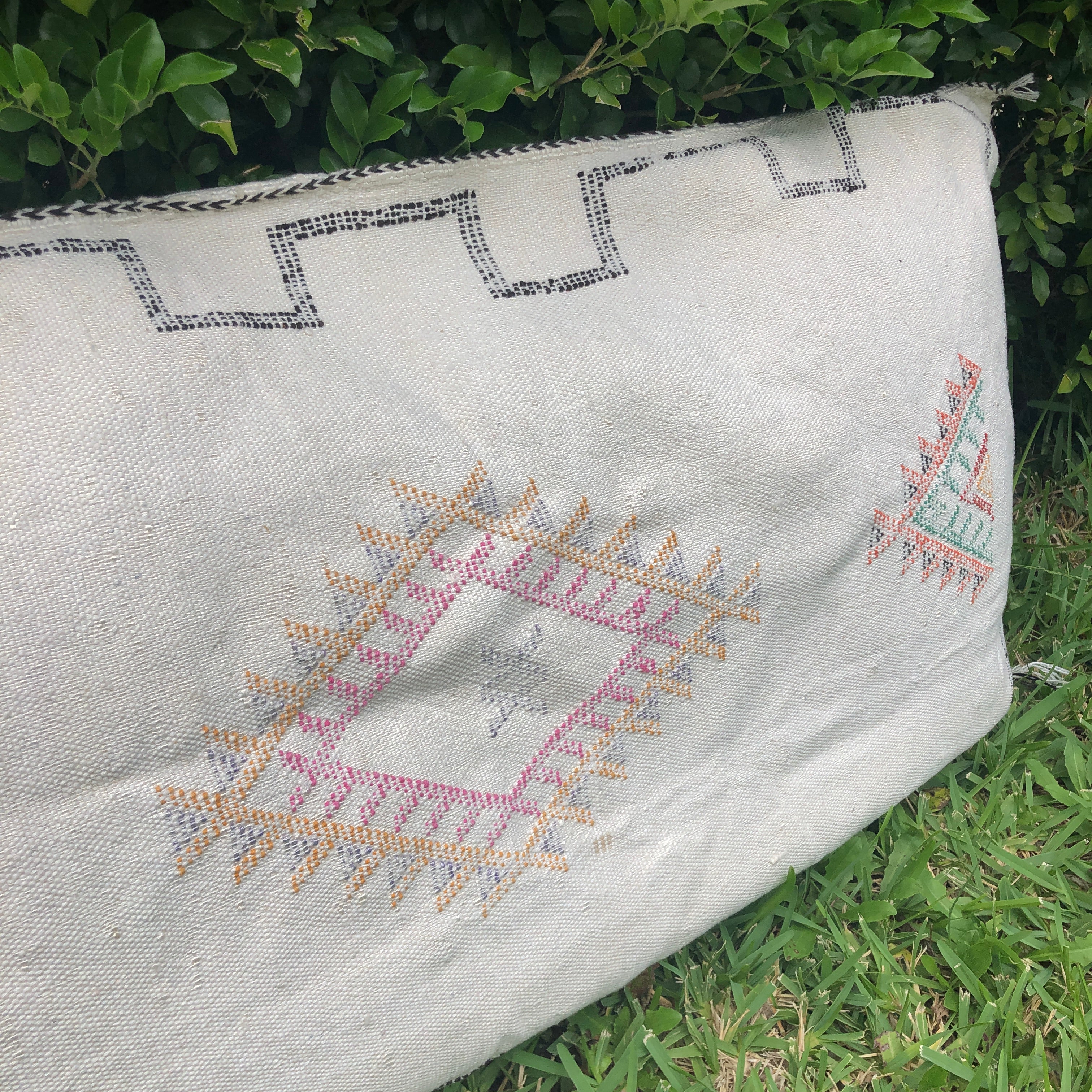 Genuine Moroccan Cactus Silk Large Lumbar Pillow in White