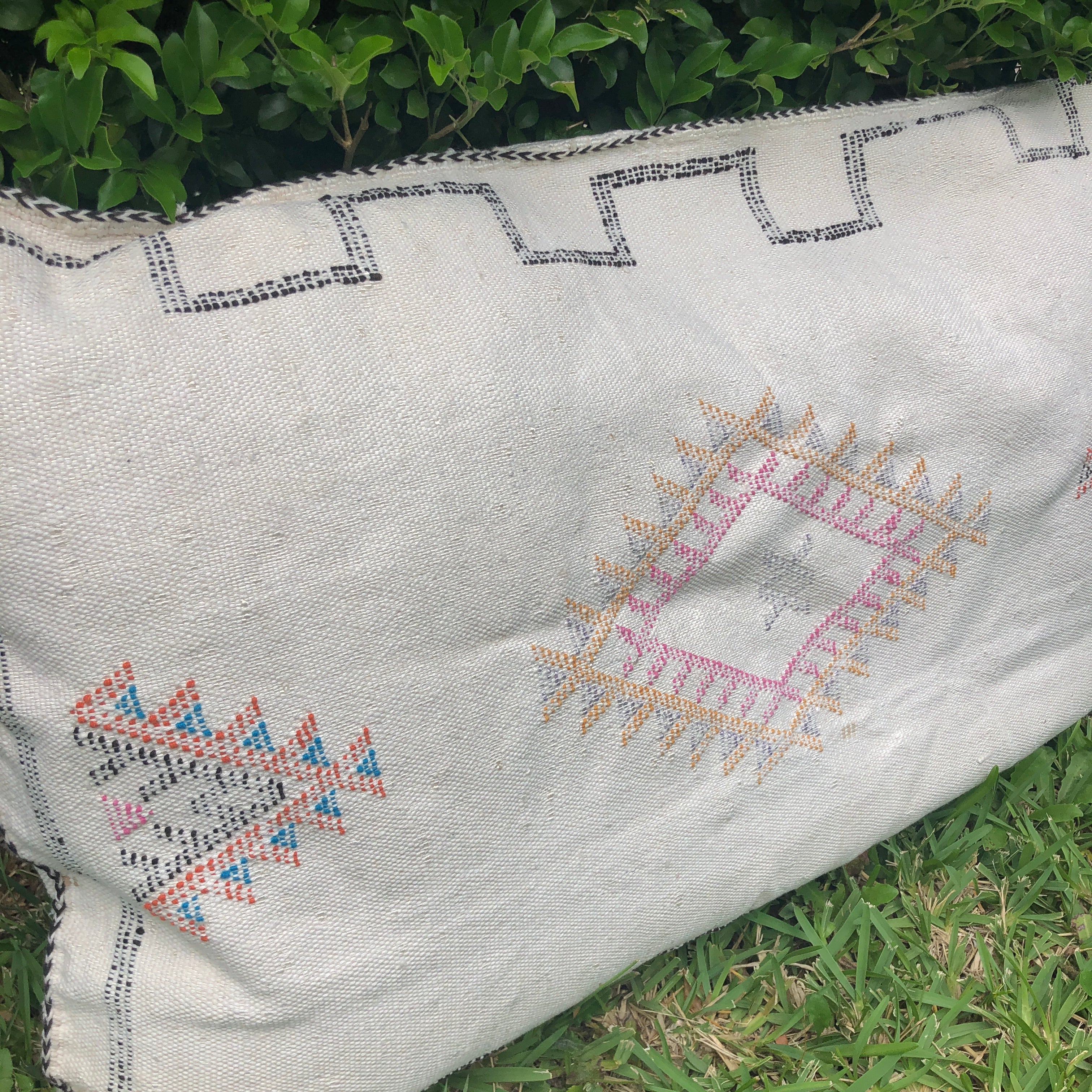 Genuine Moroccan Cactus Silk Large Lumbar Pillow in White