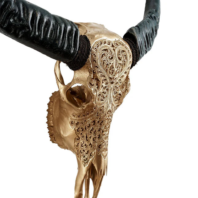 Etched Buffalo Skull in Gold